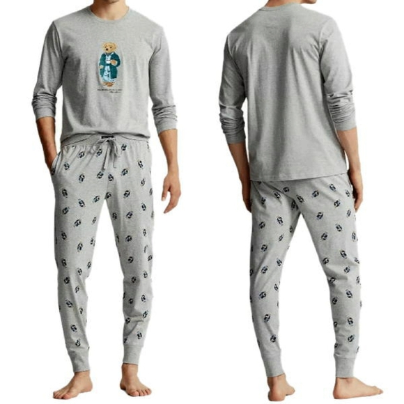 Polo Ralph Lauren Polo Bear Jogger Pajamas Set Size M/MED Heather Grey With Bear - Picture 2 of 8